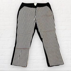 CHICOS black and white striped Front solid black back trousers.